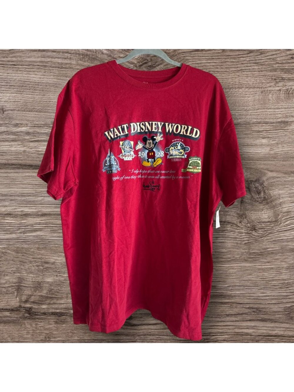 Walt Disney World Cotton Mickey Mouse Red Short Sleeve T-Shirt, XXL NWT